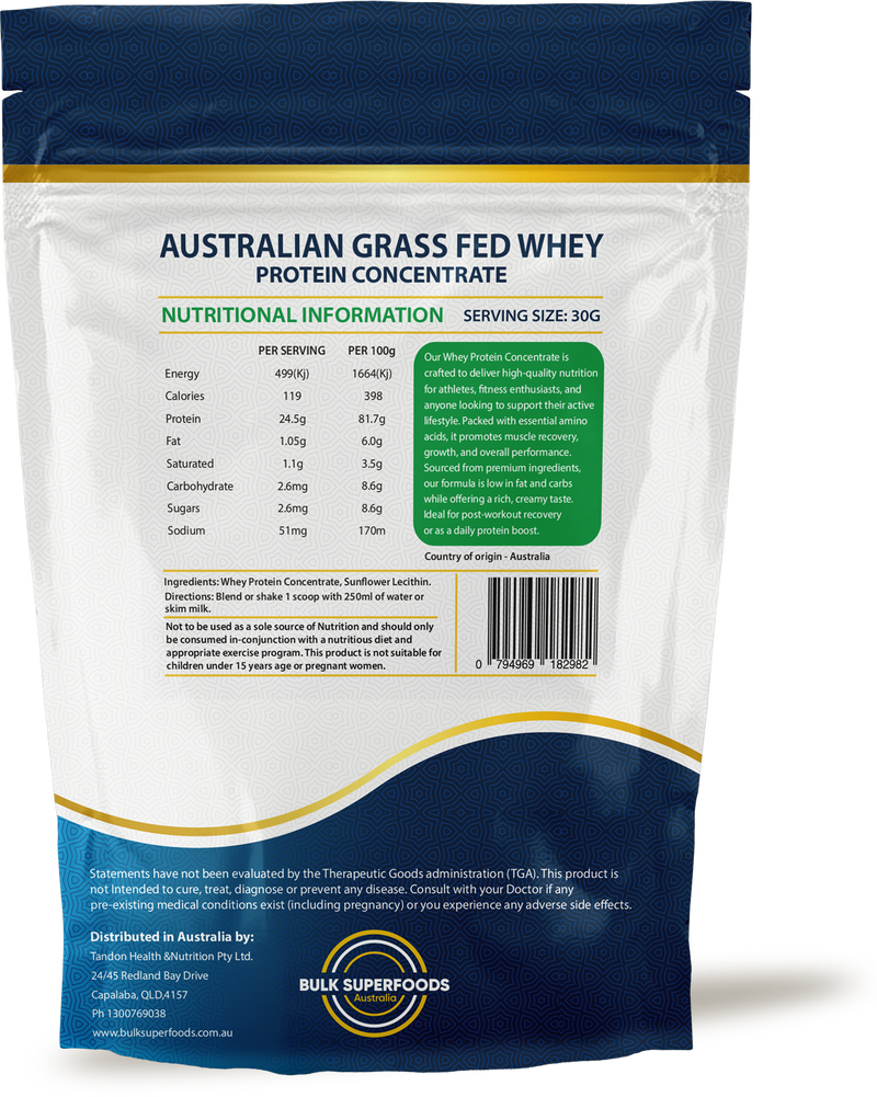 Australian Whey Protein Concentrate 1kg by Bulk Superfoods