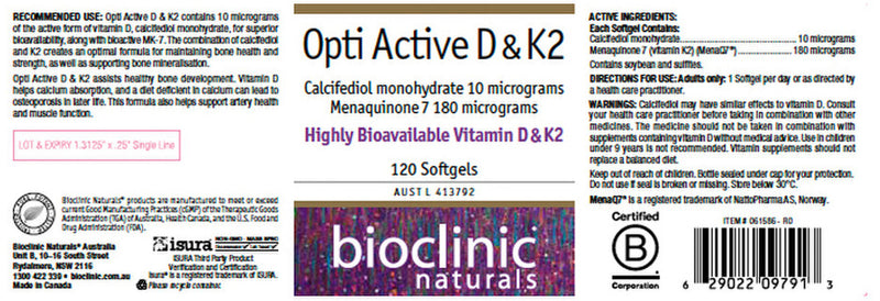 Bioclinic Naturals Opti Active D & K2 120c