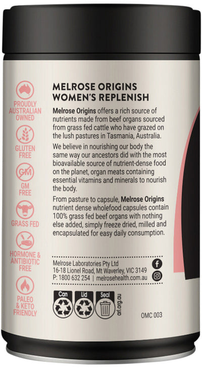 Melrose Origins Women's Replenish (Grass Fed Beef Organs 1000mg: Liver + Cartilage + Heart) 120C