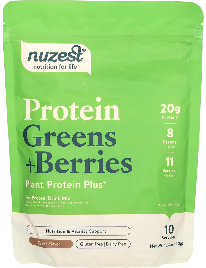 Nuzest, Protein, Greens + Berries, Cocoa, 10.6 oz (300 g)