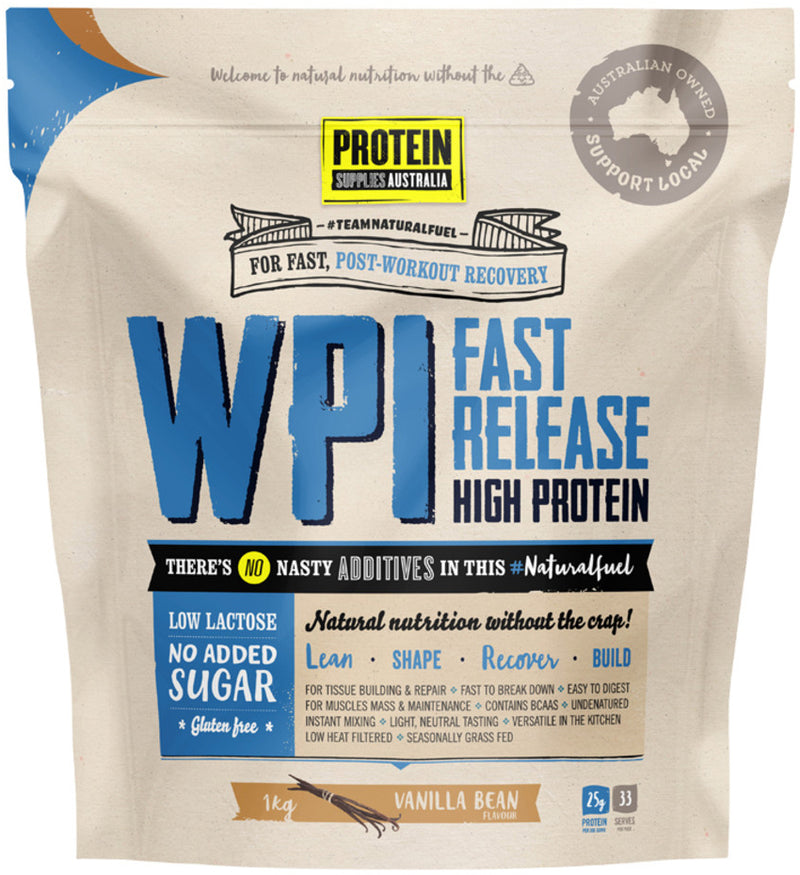 Protein Supplies Australia Protein WPI (Fast Release High Protein) Vanilla Bean 1kg